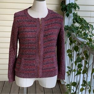 Tommy Hilfiger Womens XL Sweater Full Zip Cardigan Red White Blue Heather Pocket